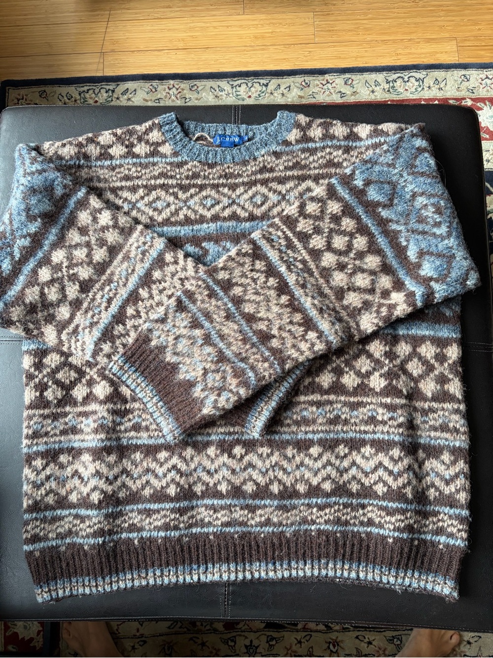 J. Crew men’s vintage Brown & Light Blue Fair Isle Crewneck ski Sweater XL